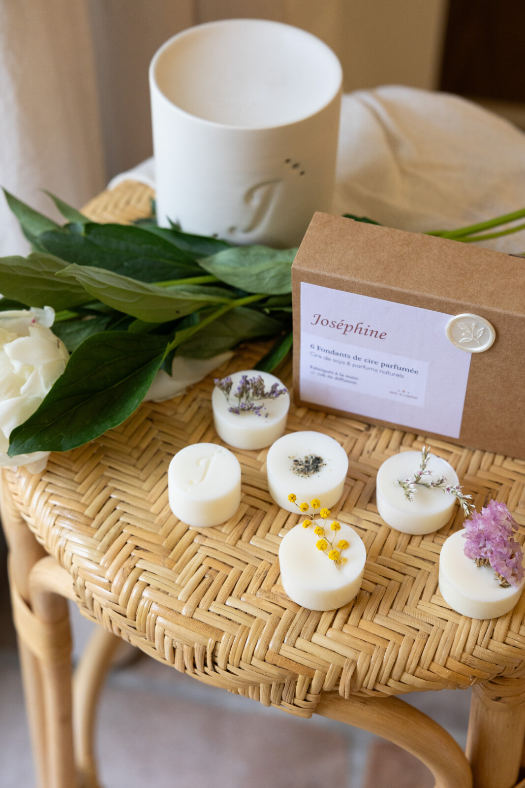 Coffret de fondants de cire parfumée, vue de haut